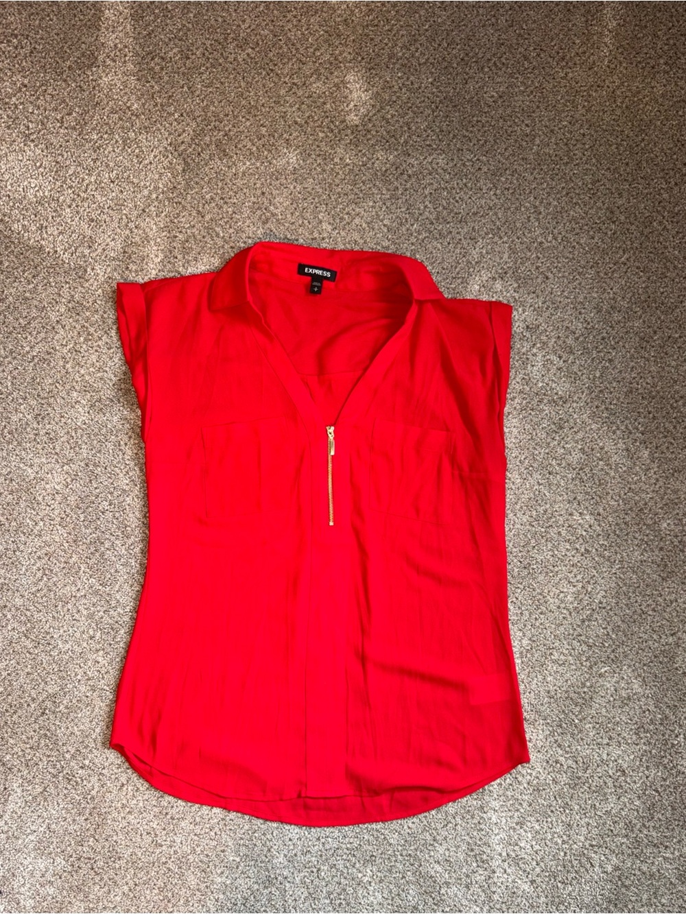 Express Women's Red Zip-Front Cap Sleeve Blouse